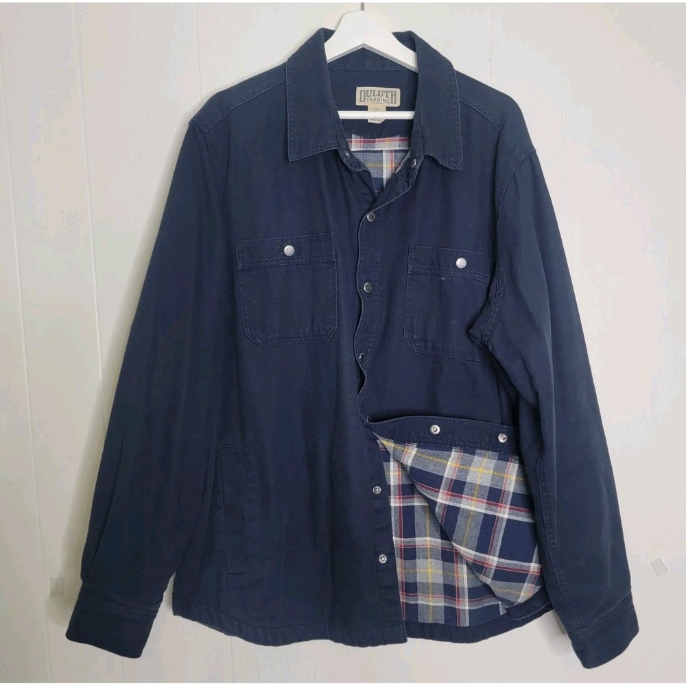 Duluth Jacket Fire Hose Flannel Lined Shacket Canvas Chore Barn Mens XL Navy